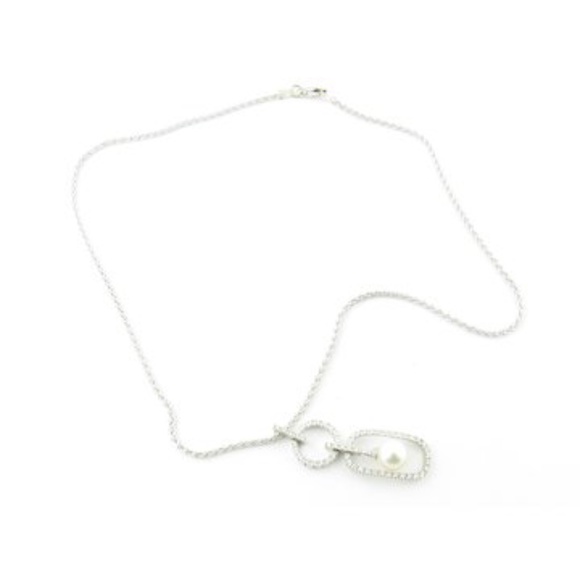 Vintage 18 Karat White Gold Pearl and Diamond Pendant Necklace #3152 - Picture 4 of 9